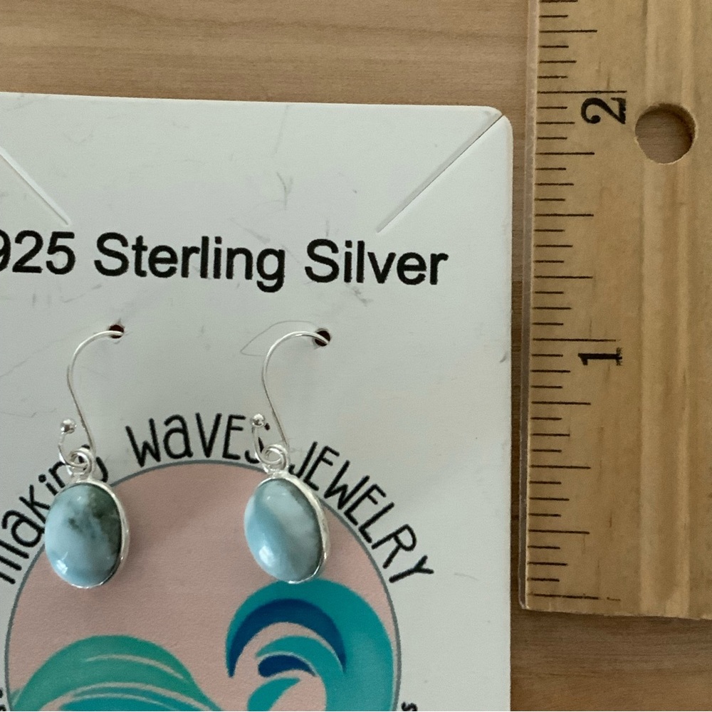 Larimar Solid 925 Sterling Silver Earrings - Picture 3 of 3